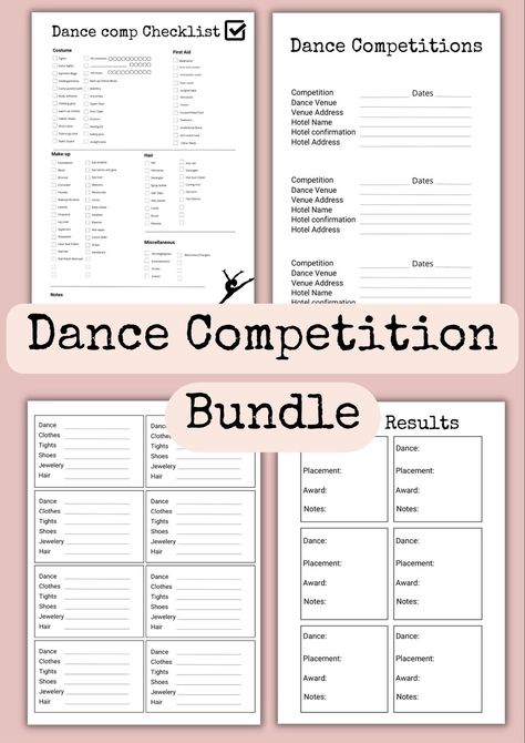 Dance Competition Checklist, Dance Garment Bag, Dance Checklist, Dance Competition Bag, Dance Garments, Dance Comp, Welcome Packet, Dance Bag, Organization Printables