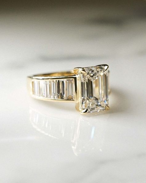 Frank Darling Custom Rings (@frankdarling) • Instagram photos and videos Tapered Emerald Cut Engagement Ring, Whimsical Emerald Engagement Ring, Thicker Engagement Rings, Antique Emerald Cut Engagement Ring, Large Band Engagement Ring, Midcentury Engagement Ring, Moissanite Emerald Cut Engagement Ring, Emerald Engagement Ring With Baguettes, Emerald Cut Thick Band