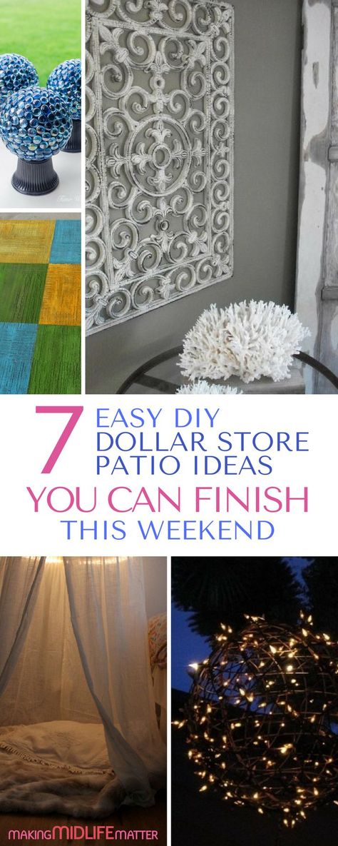 These 7 dollar store patio ideas will make your backyard a summer oasis. Get them all done in one weekend on budget. Be frugal with style and start to enjoy the warmer weather outdoors now. via @makingmidlife Diy Patio Ideas, Easy Patio, Cheap Patio, Easy Backyard, Budget Patio, Apartment Patio, Patio Diy, Patio Decorating Ideas On A Budget, Diy Simple