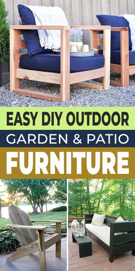 Easy DIY Outdoor Patio Furniture Plans & Ideas • The Garden Glove Patio Furniture Plans, Diy Outdoor Garden, Diy Outdoor Patio, Diy Patio Furniture Ideas, Diy Outdoor Furniture Plans, Patio Furniture Ideas, Diy Garden Furniture, Diy Gardening, Outdoor Backyard