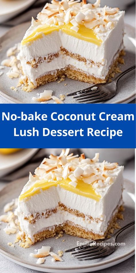 Looking for a delightful treat that’s easy to prepare? This No-bake Coconut Cream Lush Dessert is a creamy, tropical delight that your family will love, making it perfect for any gathering or special occasion. Coconut Cream Lush, Cookie Recipes Fun, Creative Dessert Ideas, Lush Dessert, Rich Cheesecake, Tropical Desserts, Easy To Make Cookies, Coconut Dessert, Coconut Pudding