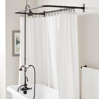 Sturdy and stylish, this Gooseneck clawfoot tub shower conversion kit is made of heavy-duty brass tubing and comes with matching jumbo wall flanges. | Signature Hardware Gooseneck 60" Tub & Shower Faucet Black 77.0 x 4.88 in, Brass | 479746 | C110248381_685552534 | Wayfair Canada Free Standing Tub Shower Curtain, Corner Bathtub Shower Combo, Claw Foot Tub Shower Combo, Tub Shower Conversion, Clawfoot Tub Shower Combo, Clawfoot Tub With Shower, Freestanding Tub Shower Combo, Corner Bathtub Shower, Interrupting Chicken