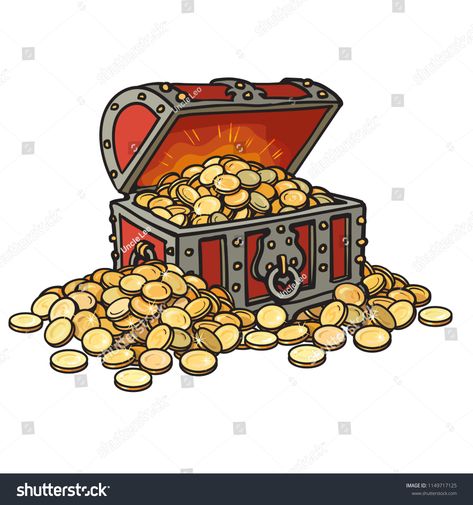 Old chest with gold coins. Piles of coins around. Cartoon style hand drawn vector illustration. Isolated on white background. Money finance wealth concept. #Ad , #ad, #style#Cartoon#drawn#hand Coin Illustration, Background Money, Money Attraction, Gold Drawing, Pirate Treasure Chest, Tattoo Old School, Golden Coin, Old Chest, 카드 디자인