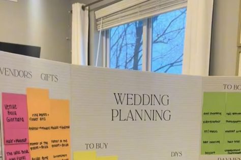 Wedding Planning Sticky Note Wall, Wedding To Do List Sticky Notes, Wedding Planning Trifold Board, Wedding Planning Board Diy Sticky Notes, Diy Wedding To Do List, Wedding Sticky Note Board, Wedding To Do Board Sticky Notes, Diy Wedding Checklist, Sharpie Set