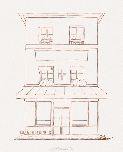 House Drawing Sketches Simple, Easy Building Drawings, Store Sketch, Draw Furniture, Chair Drawing, Shop Drawing, Cute Apartment, Cartoon House, Building Drawing