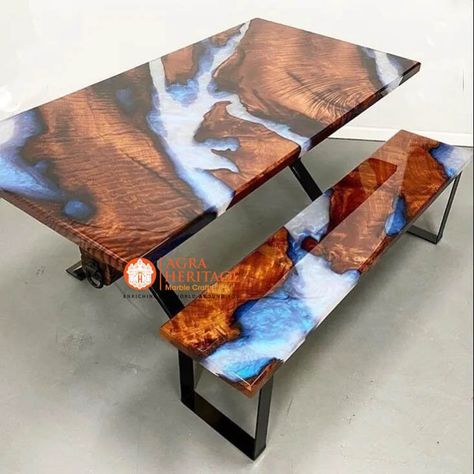 Material - Acacia Wood, UV Protected Epoxy Resin -You can send us a message for your special size, color, and requests. -We have priced the most preferred sizes in the dimensions section. You can request a quote for other sizes. -Table thickness: 35 mm approx. This is a Epoxy Resin Gaming or Trading Desk made with Walnut which is beautified with colored pigment . The resin river table is brand new and the contemporary design would be a unique addition to your home. With its perfect combination o Table For Restaurant, Epoxy Resin Dining Table, Dining Table Blue, River Coffee Table, Resin Dining Table, Kitchen Slab, Restaurant Outdoor, Table Hallway, Wood Resin Table