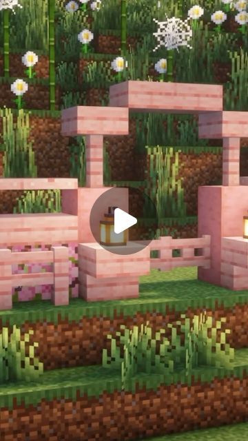 Cute Stairs Minecraft, Cherry Fence Minecraft, Minecraft Fence Designs, Minecraft Fence Ideas, Fence Ideas Minecraft, Minecraft Outdoor Decor, Minecraft Stairs, Minecraft Decoration Ideas, Houses Inspiration