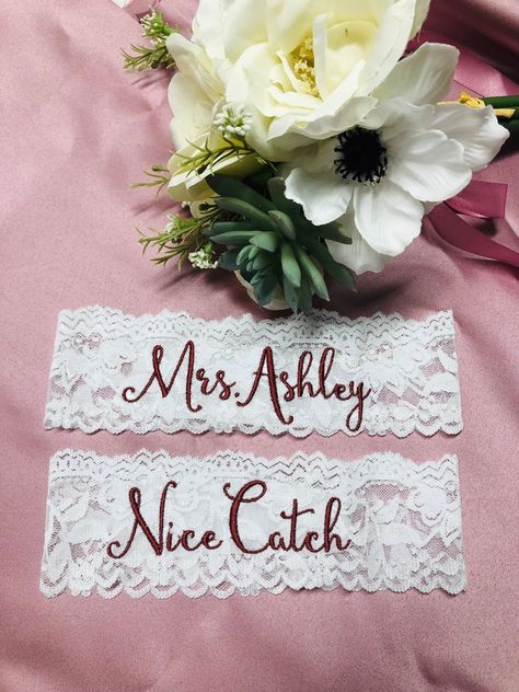 Personalized / Monogrammed Embroidered Wedding and Toss Garters.  Something Blue! Nice Catch Garter/ You're Next / Ships FREE within 3 days! Personalized Wedding Garter, You're Next, Wedding Garters, Lace Styles, Wichita Ks, Wedding Garter, Embroidered Wedding, Personalized Embroidered, Personalized Monogram