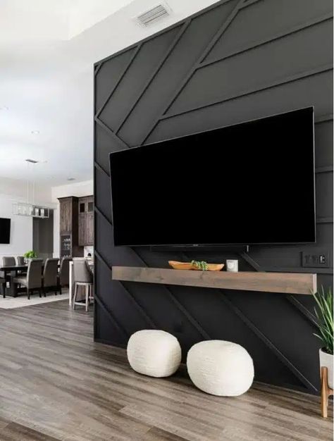 Black Accent Wall Living Room, Black Feature Wall, Feature Wall Living Room, Black Accent Walls, Tv Wall Decor, Accent Walls In Living Room, Accent Wall Bedroom, Wall Designs, Tv Wall Design