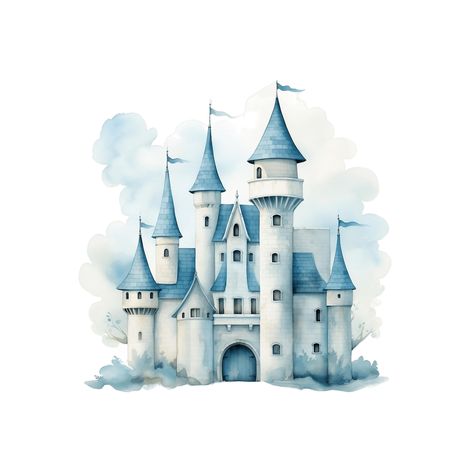 Watercolor Castle, Castle Clipart, Castle Illustration, Enchanted Kingdom, Castle Drawing, Baby Shower Clipart, Party Clipart, Clipart Baby, Fantasy Magic