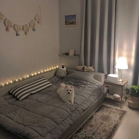 Cozy Grey Bedroom Aesthetic, Dark Room Aesthetic Bedroom Night, Small Room Interior, Small Bedroom Decor, Minimalist Room, Teen Bedroom Decor, Small Room Bedroom, Simple Bedroom, Cozy Room