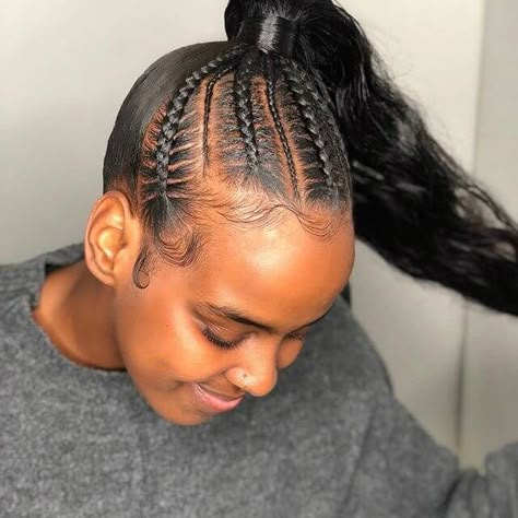 Braid High Ponytail Hairstyles, Braid High Ponytail, Hair Cornrows, Slick Back Ponytail, Braided Ponytails, Back Ponytail, Glass Makeup, Ponytail Braid, Black Ponytail