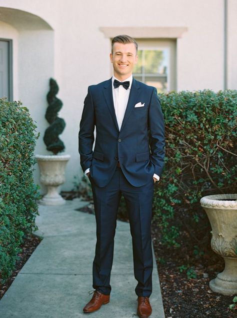 Navy Blue Suit Groom, Blue Suit Bow Tie, Blue Tuxedo Wedding, Blue Groomsmen Suits, Groom Blue Suit, Navy Blue Tuxedos, Navy Groom, Blue Tux, Navy Suit Wedding