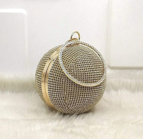 Women round clutch | suitable to wedding, banquet, party, cocktail, and ideal gift to family, lover, friends | Golden colour 💛 Golden Clutch, Crystal Bags, Box Clutch, Round Box, Evening Handbag, Ladies Clutch, Women Bags Fashion, Women Diamond, Cute Bags