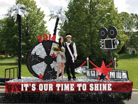 Our time to shine float Homecoming Parade Float Ideas, Parade Float Theme, Parade Float Ideas, Hollywood Decorations, College Homecoming, Homecoming Decorations, Homecoming Floats, Parade Float Supplies, Hollywood Party Decorations