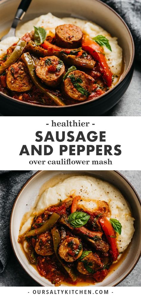 Cauliflower Sausage, Sausage And Peppers Recipe, Italian Sausage And Peppers, Turkey Sausage Recipes, Tartiflette Recipe, Sausage Dinner, Stuffed Peppers Healthy, Cauliflower Puree, Cauliflower Mash