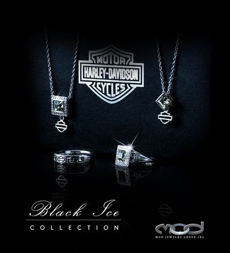 MOD Jewelry Black Ice Collection. Find them at at your local Harley-Davidson Dealership. Edgy Black Jewelry For Biker Events, Harley Davidson Wedding Rings, Harley Davidson Wedding Ring Sets 10k, Harley Davidson Jewelry Woman, Harley Davidson Bedding, Motorcycle Necklace, Harley Davidson Rings, Harley Davidson Jewelry, Harley Davidson Wedding