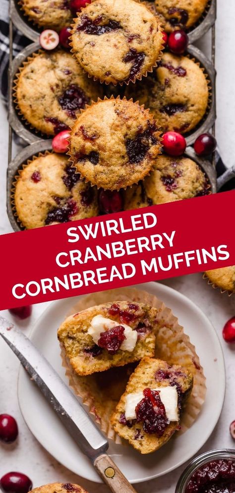 swirled cranberry cornbread muffins. these cranberry cornbread muffins have cranberry sauce swirled throughout them, making them a gorgeously festive for the holiday season! move over parker house rolls, these cranberry cornbread muffins will earn a permanent spot on your thanksgiving & friendsgiving menus from here on out! #playswellwithbutter #cranberrycornbread #cornbread #cornbreadmuffins #thanksgivingsidedish #friendsgiving #thanksgivingsides #easythanksgivingsides Cranberry Cornbread, Easy Thanksgiving Sides, Parker House Rolls, Thanksgiving Friendsgiving, Cornbread Muffins, Appetizer Bites, Parker House, Cookies Recipes, Thanksgiving Side Dishes