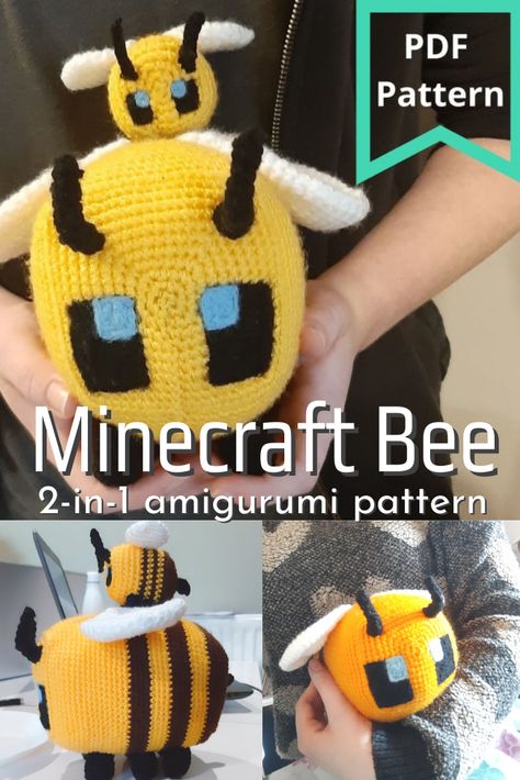 Geeky Crochet Blanket, Minecraft Bee Stuffed Animal, Crochet Minecraft Plushies, Minecraft Crochet Amigurumi, Minecraft Free Crochet Patterns, Minecraft Bee Crochet Pattern, Crochet Minecraft Bee Free Pattern, Minecraft Knitting Pattern, Gamer Crochet Patterns Free