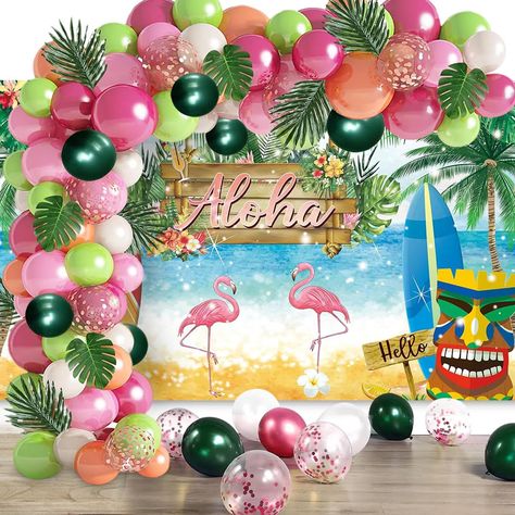 PRICES MAY VARY. 【LARGE SIZE】: 57pcs Birthday Party Supplies: You will receive 1 ALOHA Flamingo Backdrop, 50 Colorful Latex Balloon Decorations, 6 Artificial Leaves. A valuable package allows you to host a perfect Hawaiian party. 【Unique design】: Hawaiian aloha background is designed with various summer elements, such as plants, flowers, palm leaves, totems, with bright colors and novel styles.Balloon kit plus artificial leaves can add more colors to your summer party It will bring a cool summer Hawaiian Decorations Hawaii Theme, Aloha Backdrop, Aloha Background, Flamingo Backdrop, Banner With Balloons, Hawaiian Luau Party Decorations, Summer Elements, Backdrop For Wedding, Hawaii Theme