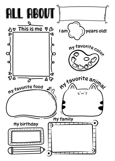 This free printable all about me worksheet for kindergarten is a great way to help young learners express themselves and share their unique qualities. Download the worksheet now to encourage self-reflection and creative expression in your kindergartener. Let's inspire learning and self-discovery through this fun and engaging activity. #KindergartenActivities #PrintableWorksheets #AllAboutMe #freeprintableall My Favorite Things Kindergarten, Get To Know You Coloring Sheet, Who Am I Worksheet Kindergarten, Cute Printable Activities, All About Me Template Preschool Free Printable, All About Me Poster Printable Free, All About Me 2nd Grade Project, All About Me First Grade Free, Simple All About Me Printable