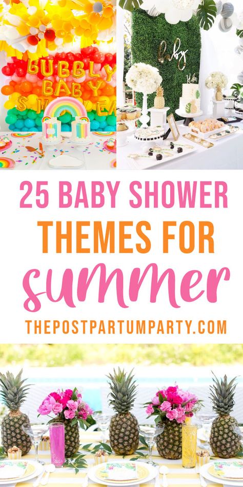 Throwing a summer baby shower? Get ideas with these bright and whimsical baby shower themes that scream fun in the sun this summer! Summer Sprinkle Shower Ideas, Outside Baby Shower Ideas Summer, Uncommon Baby Shower Themes, Baby Shower Themes For Boys Summer, June Baby Shower Ideas Girl, Summertime Baby Shower Themes, Baby Shower Summer Ideas, Bright Baby Shower Ideas, Summer Baby Shower Themes Girl