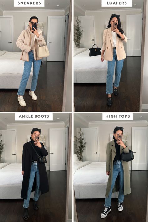 6 Shoes to Pair with Straight Jeans Straight Leg Jeans Chunky Boots, Straight Leg Jeans Outfits For Work, Winter Jeans Outfit Work, Straight Leg Jean Shoes, Shoes To Wear With Mom Jeans Winter, Straight Jeans And Boots Outfit, Straight Jeans Shoes, Straight Jeans Winter Outfit, Easy Jeans Outfit