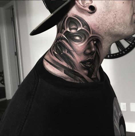 Cool Neck Tattoos, Neck Tattoos For Men, Hals Tattoo Mann, Shen Long Tattoo, Cover Up Tattoos For Men, Full Neck Tattoos, Mujeres Tattoo, Best Neck Tattoos, Sunflower Tattoo Small