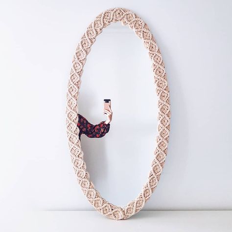 Long oval mirror with intricately woven macrame  trim perfect for a light natural wood nursery Natural Wood Nursery, Long Oval Mirror, Spiegel Diy, Wall Decor Amazon, Long Mirror, Sewing Measurements, Macrame Mirror, Wood Nursery, Jungalow Style