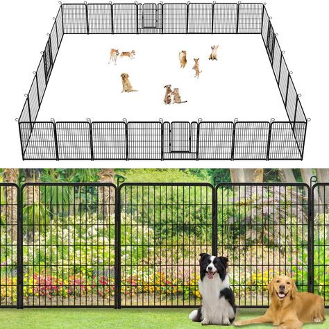 PRICES MAY VARY. · 【Sturdy & Rustproof 】- The metal garden fence is made of quality wrought iron and features double-hammer paint finish that achieves highly rustproof, provides longer life time. Jhsomdr fence panels is an ideal fencing for dogs to keep dogs out. 【Garden Fence with Gate】- Jhsomdr garden panels features stylish look, adding a modern touch to your your garden, patio or yard. The metal fence comes with convenient gates that makes an easier entry and exit for you to manage your gard Dog Runs For Large Dogs, Patio Fence For Dogs, Dog Gate Outdoor, Garden Fence With Gate, Dog Yard Fence, Temporary Fence For Dogs, Dog Proof Fence, Fence With Gate, No Dig Fence