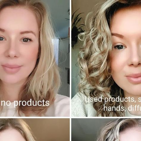 Alida on Instagram: "No styling VS styling.  There are many ways to style wavy or curly hair and than there is NO styling aka naked hair.  In this picture you see 4 ways I styled or actually didnt style my hair.  Top left: I just washed, conditioned and let my hair airdry. The most simple way. I do this when I am tired, lazy or out of time.   Top right: Here I used a method that Ive never tried before. I saw this at @tinkelbel1975 and its called the creamsandwich. I will post a reel soon how I styled. This  technique includes products and I diffused my hair to get to this result.  Bottom left: I just washed, conditioned, brushed my hair and blow dried it so it got really straight. Honestly I dont know why I used a straightener in the past 🤦🏼‍♀️  Bottom right: Here I used products and I b Brushed Curly Hair, Wavy Vs Curly Hair, Wavy Or Curly Hair, Style My Hair, I Am Tired, Am Tired, Wavy Curly Hair, Out Of Time, Blow Dry