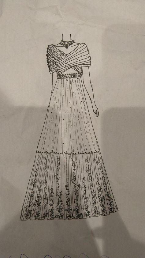 Hey, I h've uploaded my handmade illustration of skirt and draped top . Skirt Illustration Fashion, Blouse Sketch Design, Blouse Illustration, Skirt Illustration, Blouse Sketch, Sketch Diary, Costume Design Sketch, Pleated Saree, Pen Illustration