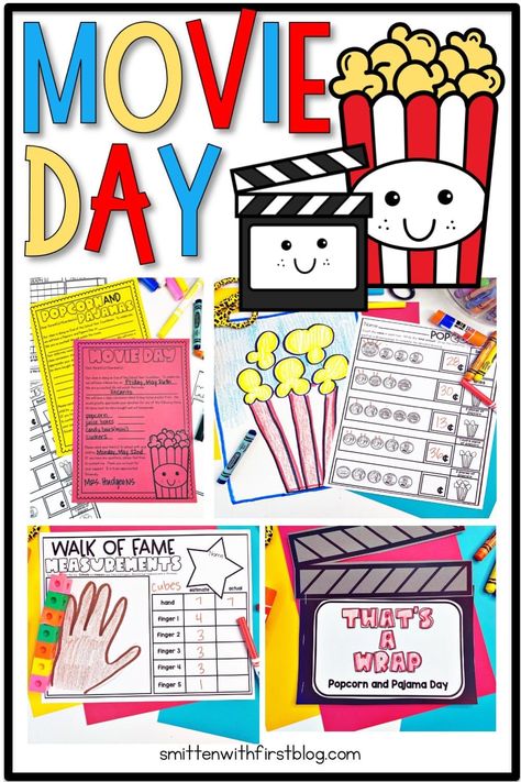 Movie Day Classroom Activities, Movie Theme Day At School, Classroom Movie Party, Movie Day Activities For Kindergarten, Theme Days For Elementary School, Classroom Movie Day Ideas, Movie Day At School Ideas, Movie Day School, First Grade Theme Days