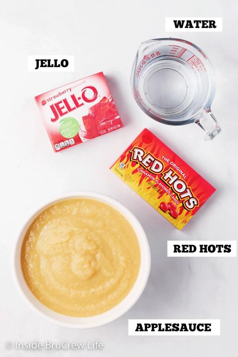 Red Hot Jello, Applesauce Jello Recipe, Applesauce Jello, Cinnamon Candies, Congealed Salad, Potluck Side Dishes, Jello Desserts, Red Hots, Jello Salad