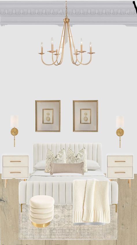 #goldnwhite Room Inspo Gold And White, Gold Room Accents, White And Gold Room Aesthetic, White And Gold Bedroom Ideas, Gold And White Bedroom, Room Shuffles, White And Gold Bedroom, Dream Teen Bedrooms, Room Basic