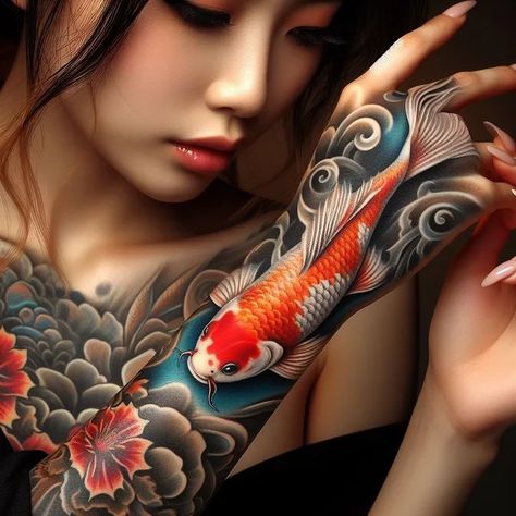 Koi Fish Tattoo: Timeless Art with Modern Symbolism & Inspiration 9 Dragon Coy Fish Tattoo, Koi Fish Family Tattoo, Realistic Koi Fish Tattoo, Butterfly Koi Fish Tattoo, Cool Japanese Tattoos, Japanese Koi Tattoo Design, Japanese Koi Fish Tattoo Sleeve, Japanese Tattoo Art Sleeve, Koi Fish Tattoo Ideas