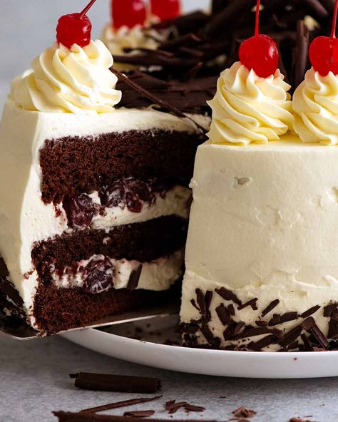 Close up of a slice of Black Forest Cake being pulled out Cherry Syrup, Recipes With Whipping Cream, Making Whipped Cream, Cherry Liqueur, Chocolate Sponge Cake, Canned Cherries, Chantilly Cream, Sweetened Whipped Cream, Recipetin Eats