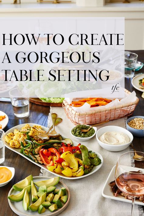 Hosting Lunch Ideas Table Settings, Diner Table Set Up, How To Set A Table For Dinner, Dinner Table Setting With Food, Family Style Dinner Table, Dinner Party Set Up, Party Table Set Up, 12 Person Dining Table, Lunch Table Settings