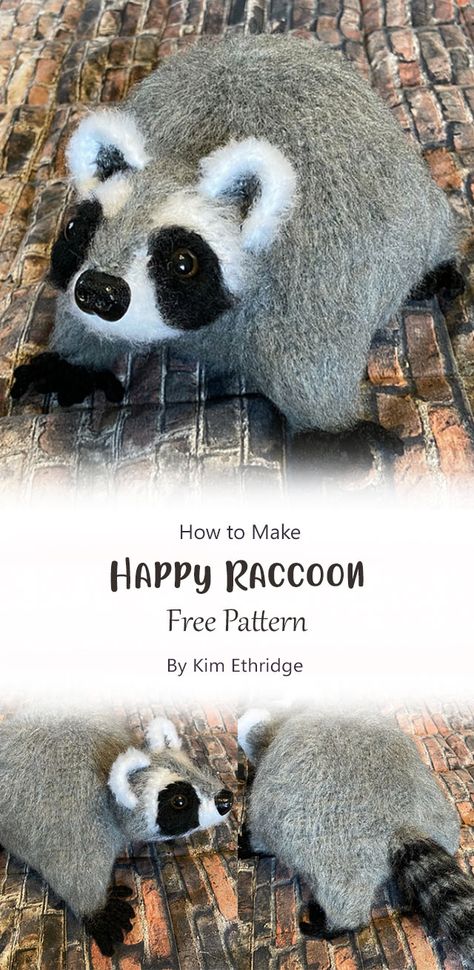 This happy raccoon amigurumi pattern is a perfect gift to yourself or anyone who loves these cute animals. It is so amazing to make and if you are looking for something different from the normal crochet animals, check out this pattern! Knit Raccoon Pattern, Amigurumi Free Pattern Raccoon, Crochet With Gray Yarn, Raccoon Sewing Pattern, Raccoon Knitting Pattern, Crochet Eyelash Yarn, Crochet No Sew Plush, Things To Crochet With Grey Yarn, Crochet Amigurumi Raccoon Free Pattern