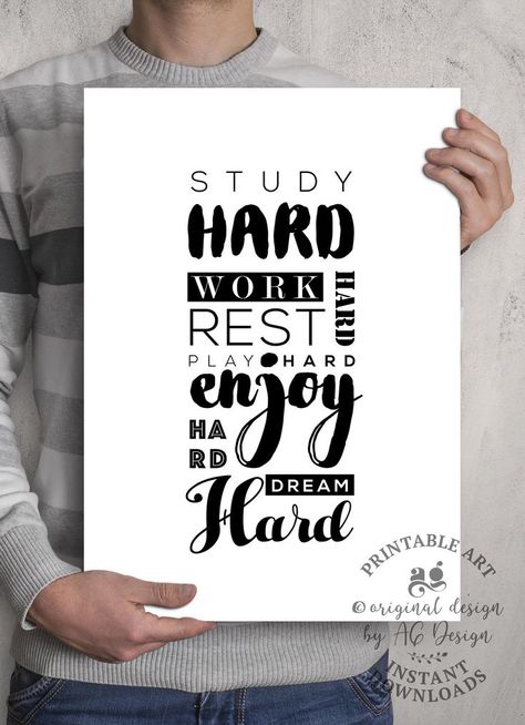 Study Room Wall Decor Inspiration, Motivational Posters For Study Room, Study Room Posters, Posters For Study Room, Study Poster Design, Hustle Typography, Diving Quotes, Dream Quote, Printable Motivational Quotes