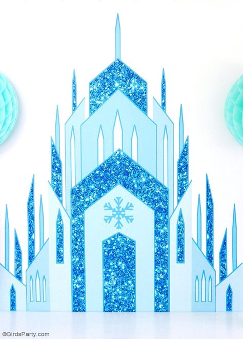 Quick & Easy DIY Frozen Inspired Backdrop - learn to create this stunning, awesome backdrop using printables for your little princesse's birthday party! | BirdsParty.com Frozen Birthday Party Decorations, Elsa Birthday Party, Frozen Castle, Frozen Decorations, Frozen Bday Party, Frozen Party Decorations, Frozen Cake Topper, Frozen Birthday Theme, Disney Frozen Birthday