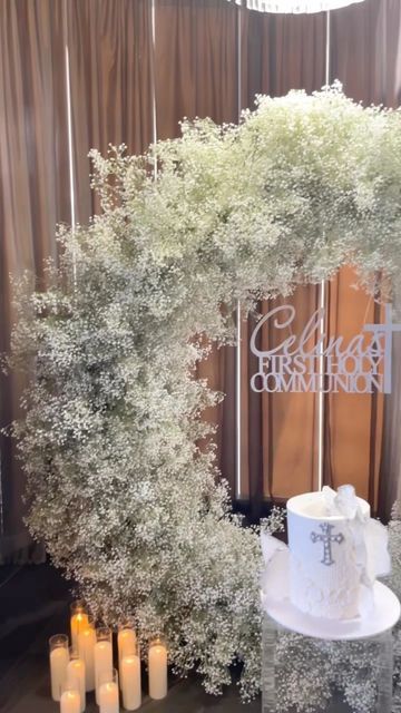 Elegant Tea Time | Wedding & Event Floral Styling on Instagram: "Gorgeous Celina on her communion 😍 How amazing is this luxe silk baby’s breath floral hoop backdrop we created for her special day!? 🔥🔥 Styling, decor and flowers by @elegant_tea_time @ettweddingsandflorals . . Let us create a show stopping display for your upcoming events and wedding. Speak to our team with all your event details for a prompt quote." First Communion Decorations, Communion Decorations, Baby S Breath, Floral Hoops, First Communion, Floral Style, Christmas Crafts Diy, Wedding Events, Special Day