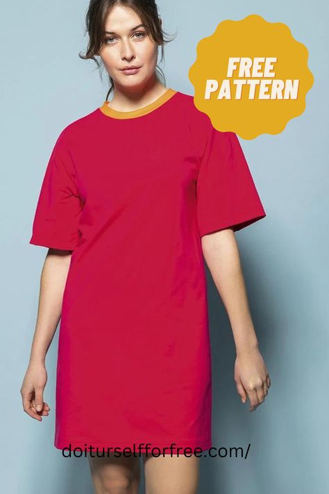 T Shirt Dress Sewing Pattern, Drop Shoulder Dress Pattern, Needlework Ideas, Sewing Patterns Free Women, Home Ware, Tunic Sewing Patterns, Dress Patterns Diy, Simple Drawings, Free Sewing Patterns