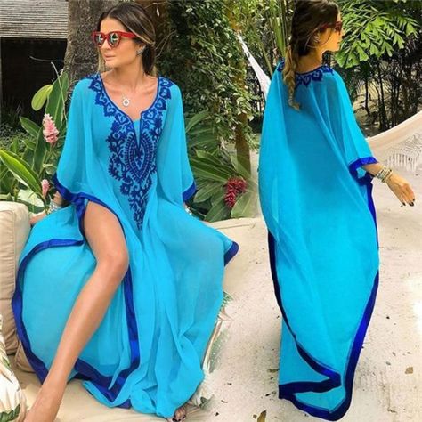 5 Star Rated Brand New Boutique Item.Bohemian Caftan Maxi Dress For Vacation Home Wear All Weather Cruise Beach Oversized Polyester One Size Fit Most.Measures 35 Chest Laying Flat ,Length 58 Why Wait Months For A Backorder? We're In-Stock And Ready-To-Ship Shop Now. Unique Design.Ship Same/Next Day 5 Star Seller Bundle Welcome Embroidery Ocean, Dress For Vacation, Dress Swimsuit, Sun Protective Clothing, Swim Cover Up Dress, Beach Coverup Dress, Beach Dresses Summer, Boho Summer Dresses, Turkish Fashion