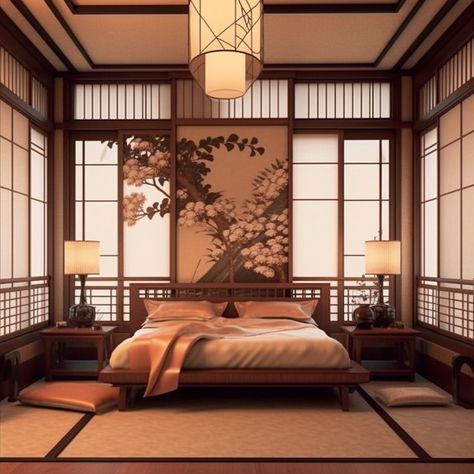 Japan Traditional House Interior, Japanese Themed House, Japanese Room Ideas Bedroom Designs, Modern Japanese Style Bedroom, Japanese Home Interior Traditional, Asian Home Interior, Traditional Japanese Room Aesthetic, Japanese Theme Bedroom, Asian Bedroom Aesthetic