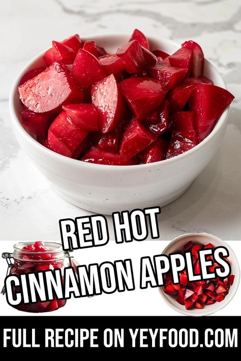 Red Hot Cinnamon Apples - Yeyfood.com: Recipes, cooking tips, and kitchen hacks for home cooks of all levels Red Hot Cinnamon Apples, Hot Cinnamon Apples, Apple Pie Desserts, Cinnamon Bread Easy, Pineapple Soft Serve, Hacks For Home, Baked Cinnamon Apples, Candy Apple Recipe, Cinnamon Candy