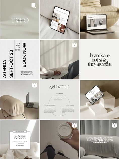 #neutrals #feed #instagram #beige Instagram Grid Pattern Aesthetic, Neutral Color Instagram Feed, Photo Studio Instagram Feed, Rebranding Instagram Feed, Aesthetic Instagram Feed Business, Instagram Brand Aesthetic, Instagram Business Feed Ideas, Branding Aesthetic Moodboard, Instagram Page Theme Layout Business