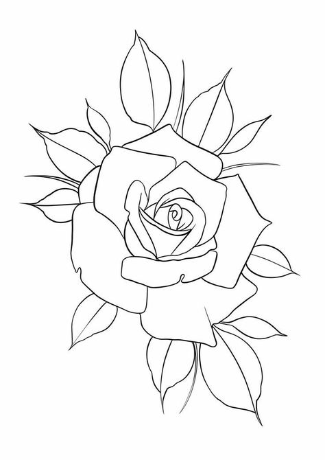 Rose Tattoo Stencil Outline, Rosen Tattoo Mann, Rose Outline Drawing, Coloured Rose Tattoo, Rose Drawing Simple, Flower Tattoo Stencils, Rose Tattoo Stencil, Simple Rose Tattoo, Red Tattoo Ideas