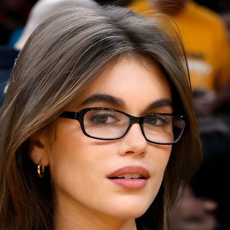 Kaia Gerber Updates on Instagram: "02/23/2024: Kaia Gerber attend the Los Angeles Lakers and San Antonio Spurs basketball game at Crypto.com Arena #kaiagerber" Cute Glasses For Women Frames, Hairstyles That Look Good With Glasses, Kiai Gerber, Cute Glasses Aesthetic, Aesthetic Specs, Kaia Gerber Instagram, Kia Gerber, 2024 Glasses, Model Glasses