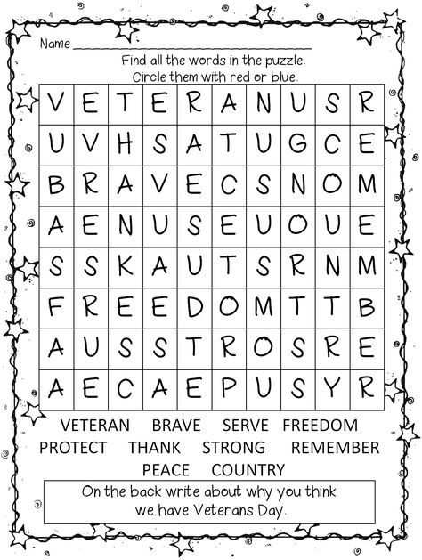 Veterans Day Word Search, Veterans Day First Grade, Veteran's Day Activities, Veterans Day Letter Template, Veterans Day Printables Free, Veterans Day Worksheets For Kids, Letters To Veterans, Storytime Songs, Veterans Day Poem